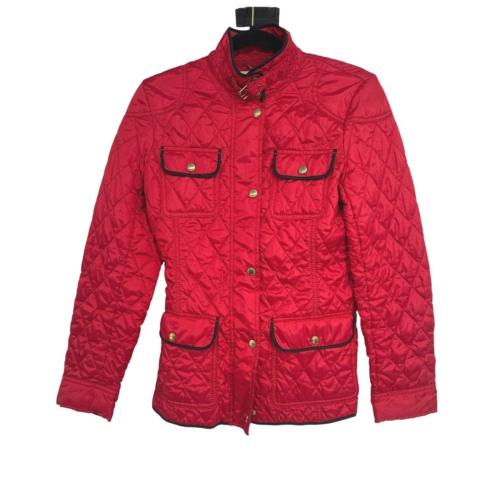 Banana Republic Red Quilted Jacket Womens S Preppy Equestrian Old Money